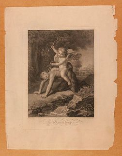 Jean François Mariage (1785-1828) <br><br>L'Amour Vainqueur / Le Satir Dompté, 1810; Pair of pointillé engravings by Jean François Mariage (1785-1828)