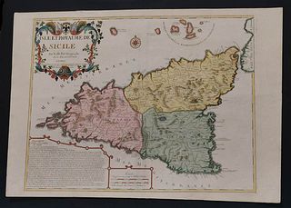 Nicolas de Fer (1646-1720)<br><br>L'Isle et Royame de Sicilie, 1722; Etching by Nicolas de Fer (1646-1720) Geographe de sa Majesté Catholique; printed