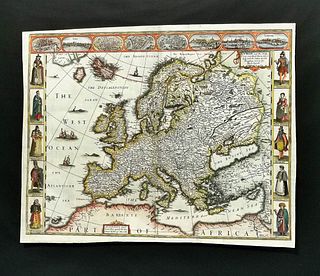 John Speed (1522-1629)<br><br>Europe, and the chief cities, 1626; Copper engraving by John Speed (1522-1629), taken from A Prospect of the Most Famous