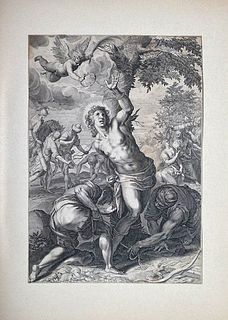 Aegidius Sadeler II (1568-1629) da Jacopo Negretti called Palma il Giovane (1544-1628)<br><br>MARTYRDOM OF ST SEBASTIAN<br>Burin, 43,5 x 31 cm<br>Engr