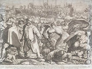 Francesco Villamena (1566-1626)<br><br>DEATH OF BRUTTOBUONO<br>Burin, 49,5 x 37 cm<br>Scene of brawl between popular spanish characters and French wir