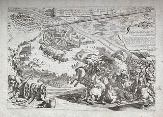 Arnold van Westerhout (1651-1725)<br><br>CITY'S AND RISE PLANT AND FAMOUS ESSECH BRIDGE, LARGELY SET ON FIRE BY IMPERIAL WEAPONS UNDER THE LEADERSHIP 