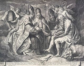 Cornelis Galle il Vecchio (1576-1650) from Peter Paul Rubens<br><br>THE FOUR FATHERS OF THE CHURCH<br>Burin, 36 x 46,2 cm<br>From left to right are re