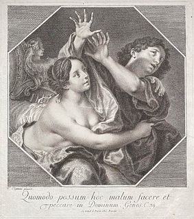 Carlo Cignani (1628-1719)<br><br>JOSEPH AND PUTIFARRE'S WIFE<br>Etching, 317x285mm<br>L’incisione tratta da un dipinto di Cignani, conservato alla Gem