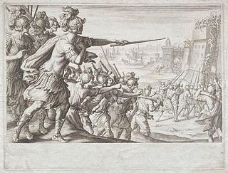 Jacques Callot (1592-1635) from Matteo Rosselli (1578-1650)<br><br>BONA SIEGE<br>Etching, 22,7 x 30,5 cm<br>Siege scene with armed men dressed in anti