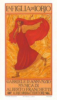 Adolfo De Karolis<br><br>Iorio's daughter, 1906<br>Color lithograph, 36 x 26 cm<br>La figlia di Iorio is a rare colored lithograph, printed by G. Rico