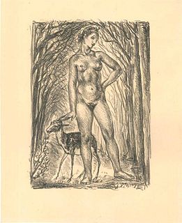 Adrien Désiré Etienne Drian<br><br>Nude In The Wood, XIX-XX Secolo<br>Original lithograph on paper, 26 x 21 cm<br>Nude In The Wood is an original lith
