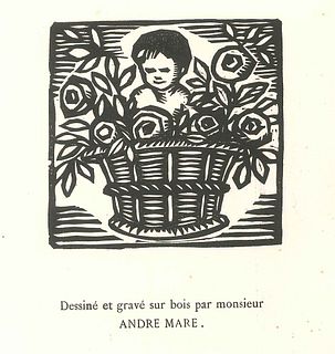 André Mare<br><br>Child in the Flower Basket, 1918<br>Original print (engraved in the wood), 20 x 18 cm;The original sheet is attached to a white card
