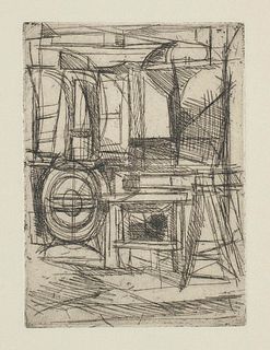 Anonymous XX cent.<br><br>Composition, 1950<br>Etching on paper, 17,5 x 13 cm; Sheet dimension : 33 x 25 cm<br>Composition is original etching on pape