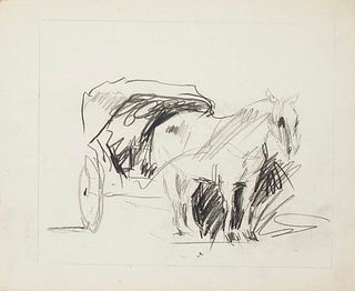 Anonymous XX cent.<br><br>Horse, 1950<br>Pencil on paper, 22 x 26,8 cm (sheet)<br>Horse is an original drawing in pencil realized by an Anonymous arti