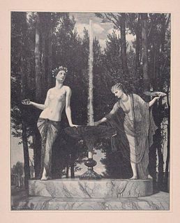 Arnold Böcklin (after)<br><br>Poetry and Painting Muses, 1898<br>Black and white xylograph applied on Japan paper, 53,5 x 43,5 cm<br>Poetry and Painti