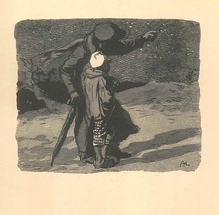 Auguste Lepère<br><br>Starry Night, End of XIX Century<br>Print on ivory-colored paper, 28 x 19,5 cm<br>Starry Night is a beautiful original wood prin