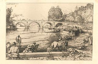 Auguste Lepère<br><br>Le Pont Marie, 1902<br>Etching on paper, 23 x 30 cm;<br>Passepartout included, 32,5 x 42 cm<br>Le Pont Marie is an original artw
