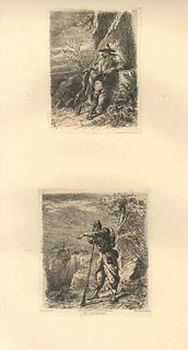 Auguste Lançon<br><br>En Campagne, Middle of XIX Century<br> Black and white etchings, 52,7 x 32,5 cm<br>En Campagne is the title of two black and whi