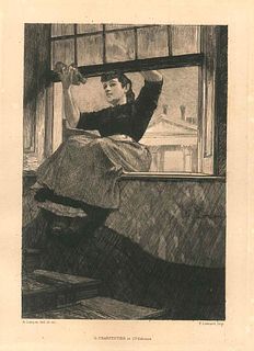 Auguste Lançon<br><br>Housekeeper, Middle of XIX Century<br> Black and white etchings, 44,5 x 31 cm<br>Housekeeper is a black and white etching realiz
