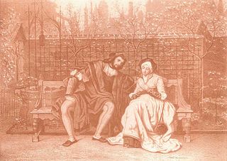 Eugène Louis Pirodon<br><br>Faust et Marguerite au jardin, 1861<br>Litography, 17,3 x 26,8 cm<br>Faust et Marguerite au jardin is a wonderful original