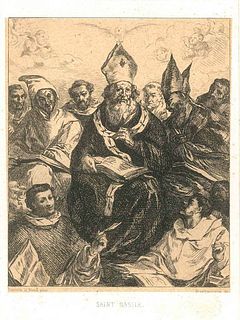 Félix Bracquemond (after F. Herrera le Vieux)<br><br>Saint Basil, 1859<br> Black and white etching, 28 x 19 cm<br>Saint Basile is a black and white et