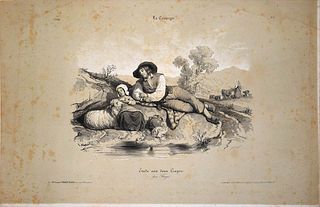 François Fortuné Férogio<br><br>The countryside, 1844<br>Original lithograph on paper, 33 x 51 cm<br>La Campagne is an original artwork realized by Fo