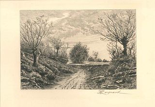 Henry Raynaud<br><br>Dirt Track, 1909<br>Etching, 27,5 x 34,6 cm<br>Dirt Track is a fine original etching realized in 1909 by Henry Raynaud (XIX centu