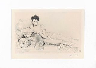 Jean Coraboeuf<br><br>Noblewoman, 1905<br>Black and white etching on cream paper, 39 x 57.4 cm<br>Noblewoman is an amazing black and white etching on 
