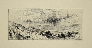 John Charles Robinson<br><br>The Storm over the Landscape, 1872 <br> Original etching on paper, 31 x 45 cm<br>The Storm over the Landscape is an origi