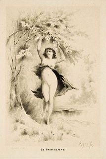 Joseph Apoux<br><br>The Spring, End of XIX Century - Beginning of XX Century<br>Black and white etching, drypoint and aquatint on paper, 31.1 x 22 cm<