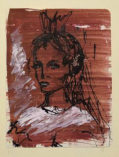Marie Savary<br><br>Portrait of Young Woman, 1970<br>Mixed media on paper, 33 x 22 cm<br>Portrait of Young Woman is an original artwork realized by Ma