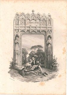 Marie-Alexandre Alophe<br><br>Reading, 1834<br>Litography, 28.5 x 19.7 cm<br>La Lecture is a beautiful original black and white lithograph on paper, s