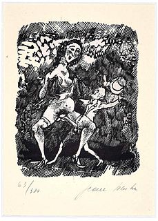 Mino Maccari<br><br>Satisfaction, 1945<br> Black and white linocut on paper, 21 x 15.2 cm<br>Satisfaction is a beautiful black and white linocut on pa