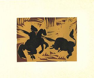 Pablo Picasso (after)<br><br>Pique, 1926<br>Linocut, 30 x 35.4 cm<br>Pique is an original linocut realized in smaller size after a linocut by Pablo Pi