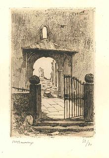 Paul Adrien Bouroux<br><br>The Gate , XX Century <br>Original etching on paper, 33 x 26 cm<br>The Gate is an original artwork realized by the French a