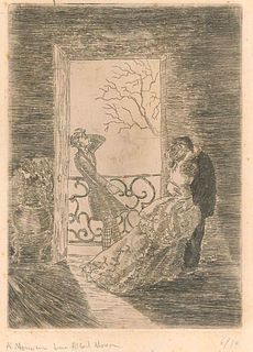 Philippe Jullian<br><br>The Stolen Kiss, 1943<br>Original etching on paper, 32.5 x 25 cm<br>The Stolen Kiss is an original artwork realized by Philipp