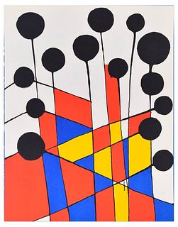 Alexander Calder<br><br>Mosaico e palloncini neri, 1971<br>Colored litograph, 31 x 24 cm<br>Mosaique Et Ballons Noirs is an original colored lithograp