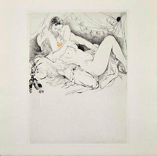 Amandine Doré<br><br>Sexual Encounter, Half XX Century<br>Drypoint, 23 x 23.3 cm<br>Sexual Encounter is a beautiful drypoint made by the French painte