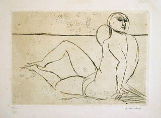 Bruno Cassinari<br><br>Nude, 1951<br>Black and white etching on ivory-colored paper, 14.5 x 21 cm<br>Nude is a black and white etching on ivory-colore