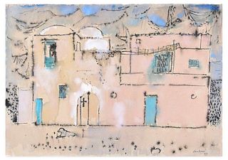 Enrico Paulucci<br><br>Town, 1959<br>China ink and watercolor on paper, 30.4 x 43.3 cm<br>Town is a beautiful original painting (China ink and waterco