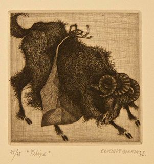 Enrique Marin<br><br>Felipe, 1972<br>Etching, 38 x 28.5 cm<br>Original B/W etching realized by Enrique Marín in 1972. Hand signed, dated and titled in