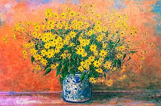 Franco Bocchi<br><br>Vase of Jerusalem Artichoke Flowers, Late 20th Century<br>Print, 50 x 70<br>Hand signed and numbered. Edition of 200 prints.<br>