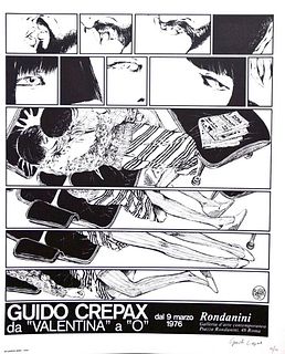 Guido Crepax<br><br>Guido Crepax - "Valentina" to "O", 1976<br>Print, 70 x 50 cm<br>This offset by Crepax is hand signed. This original print is from 