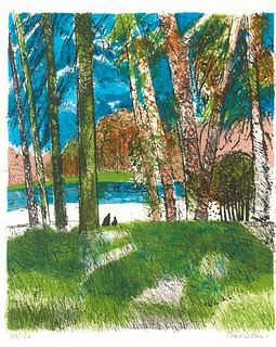 Guy Bardone<br><br>In The Wood<br>Colored litograph, 42.5 x 34 cm<br>In The Wood is a beautiful colored lithograph by Guy Bardone.<br><br><br>Hand-sig