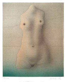 Paul Wunderlich<br><br>Women, 1977<br>Colored litograph, 40 x 31 cm<br>Beautiful colored lithograph representing a female bust. Hand numbered and sign