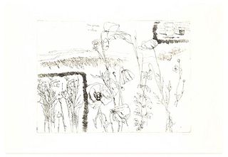 Renzo Biasion<br><br>A day in the hills, 1966<br>Black and white etching on paper, 35 x 49.2 cm<br>Una giornata in collina is a beautiful black and wh