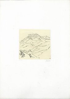 Renzo Biasion<br><br>Landscape, After, 1960<br>Black and white etching on paper, 34.5 x 24.7 cm<br>Landscape is an amazing black and white etching on 