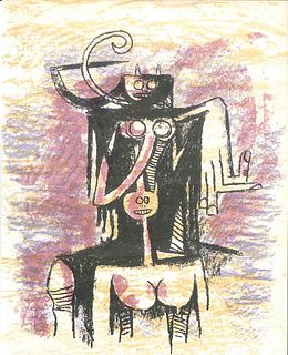 Wifredo Lam<br><br>Untitled, 1974<br>Color lithograph on wove paper, 31.2 x 23.2 cm<br>Untitled is an original print by the Cuban artist Wifredo Lam (