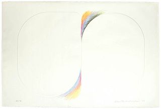 Shu Takahashi<br><br>Companionship, 1973<br>Color silk-screen print and copperplate engraving print on paper, 69 x 100 cm<br>Companionship is a beauti