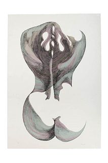 Giacomo Porzano<br><br>Nude from the Back - Silhouette VI, 1972<br>Etching, 97.5 x 67.5 cm<br>Silhouette VII is an original color etching realized by 