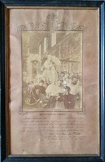 <br><br>Pope Leo XIII, signed portrait<br>35 x 54 cm<br>Pope Leo XIII, albumen signed portrait, 1894. Pontifical dry stamp on verso. Portrait never ex