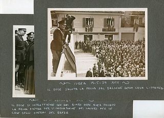 Istituto Luce<br><br>Lot of 2 public portraits of Mussolini<br>24 x 19 cm<br>Lot of 2 public portraits of Mussolini, 1939. Prints from Istituto Luce, 
