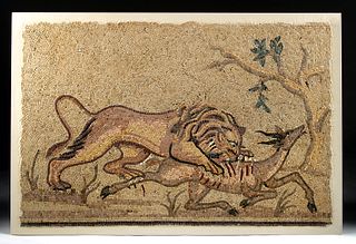 Roman Stone Mosaic - Lion Hunting Prey