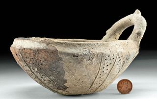 Cypriot Pottery Bowl with Handle and Incised Design